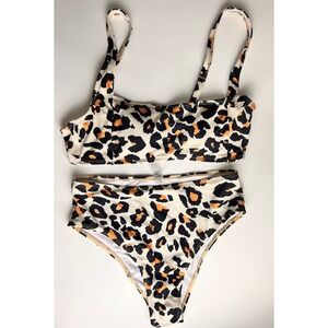 SHEIN Two Piece Swimsuit Set Leopard Print Cheeky Medium NWOT
